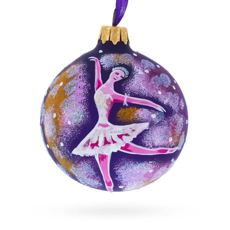 Ballet Dancer on Purple Glass Ball Christmas Ornament 3.25 Inches in Purple color Round