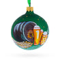 Beer Barrel Glass Ball Christmas Ornament 3.25 Inches in Green color Round