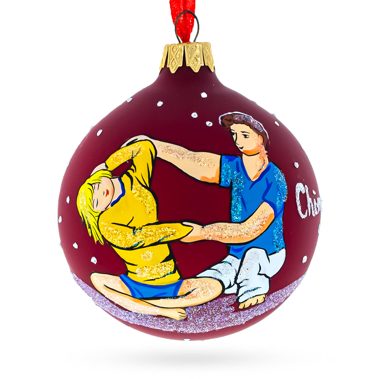 Spinal Care Specialist: Chiropractor Blown Glass Ball Christmas Ornament 3.25 Inches in Red color, Round shape