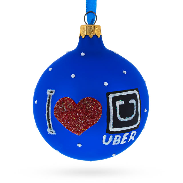 Glass City Ride: The Taxi Cab Blown Glass Ball Christmas Ornament 3.25 Inches in Blue color Round