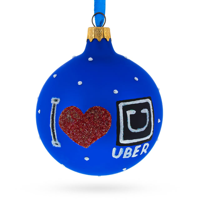The Taxi Cab Glass Ball Christmas Ornament 3.25 Inches in Blue color Round