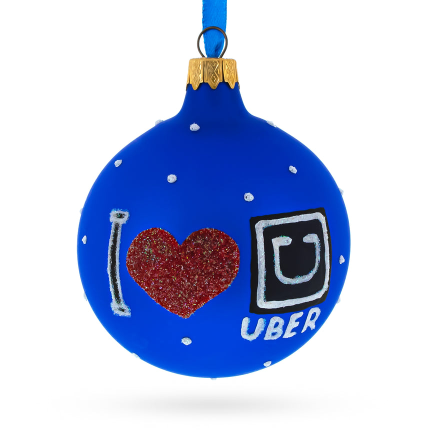 The Taxi Cab Glass Ball Christmas Ornament 3.25 Inches in Blue color Round