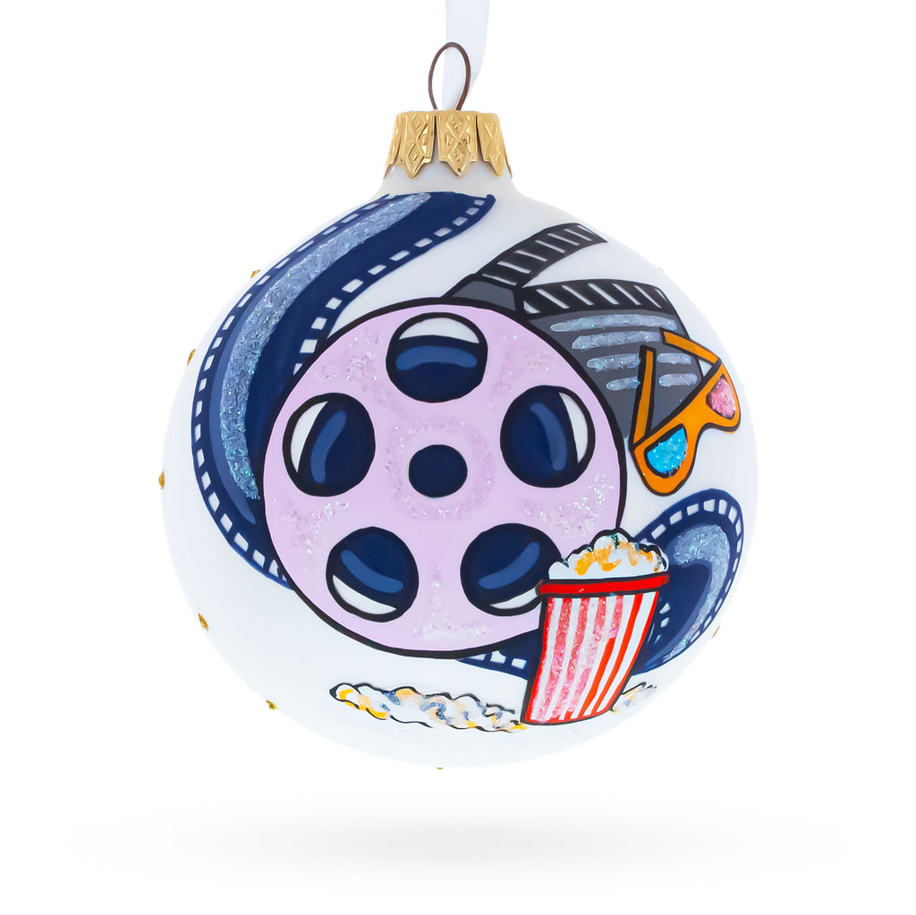 Movie Lover Glass Ball Christmas Ornament 3.25 Inches in Multi color Round