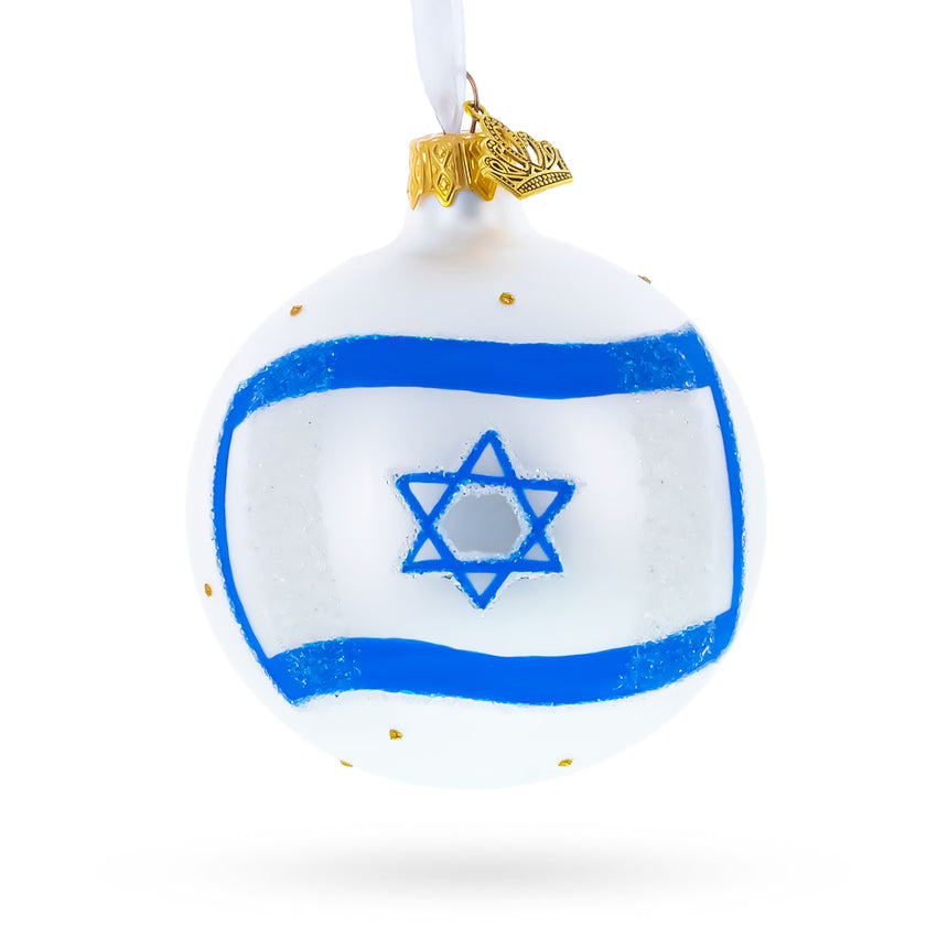 Flag of Israel Glass Ball Christmas Ornament 3.25 Inches in  color Round