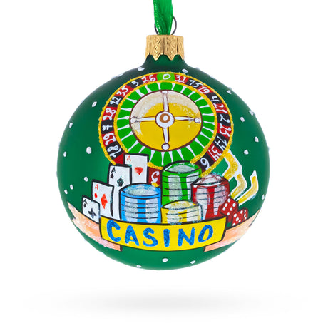 Casino Roulette Table Glass Ball Christmas Ornament 3.25 Inches in Green color Round