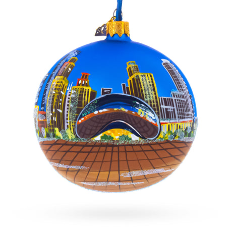 Chicago Reflections at Night Glass Ball Christmas Ornament 4 Inches in  color Round