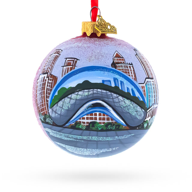 Chicago Cityscape Reflections Glass Ball Christmas Ornament 3.25 Inches in Blue color Round