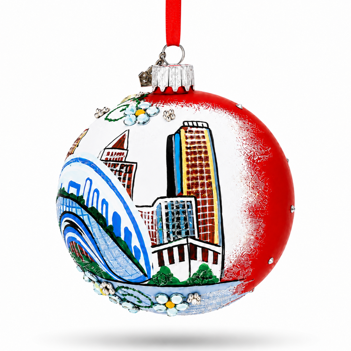 Chicago Cityscape Reflections Glass Ball Christmas Ornament 3.25 InchesUkraine , dimensions in inches: 3.25 x 3.25 x 3.25