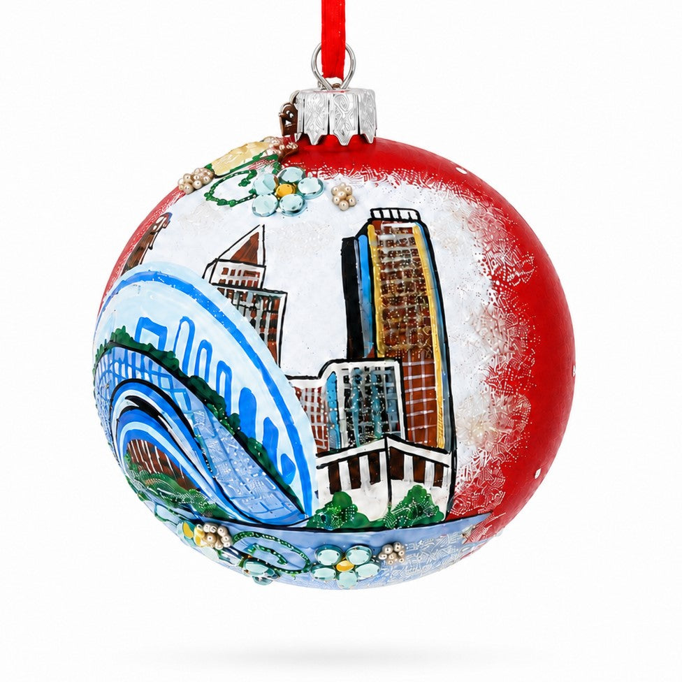 Chicago Cityscape Reflections Glass Ball Christmas Ornament 3.25 InchesUkraine , dimensions in inches: 3.25 x 3.25 x 3.25