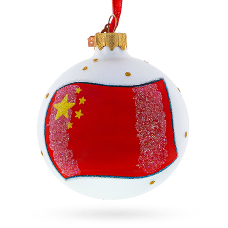 Flag of China Blown Glass Ball Christmas Ornament 3.25 Inches in Multi color, Round shape