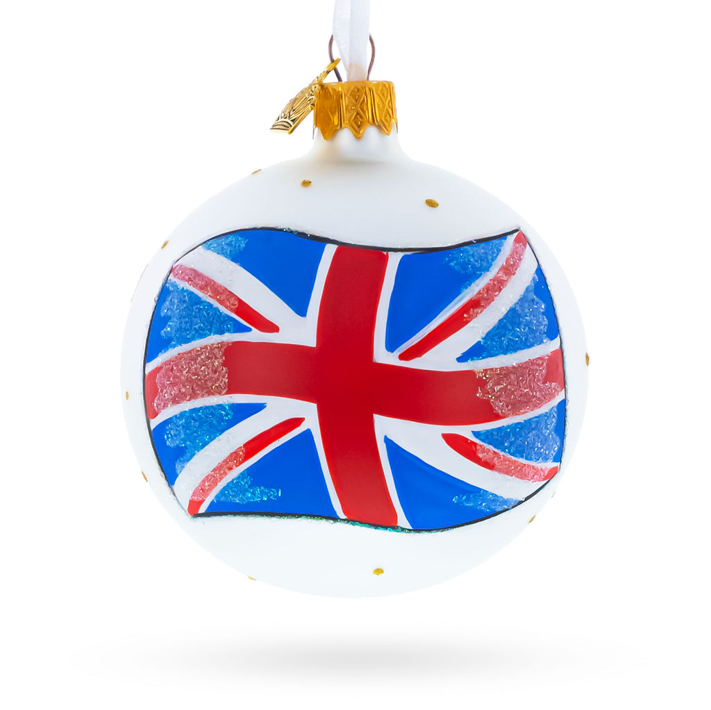 Flag of United Kingdom Glass Ball Christmas Ornament 3.25 Inches in Multi color Round