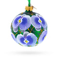 Blue Orchids on Verdant Green Glass Ball Christmas Ornament 3.25 Inches in Green color Round