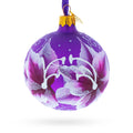 Purple Lily Blossoms Glass Ball Christmas Ornament 3.25 Inches in Purple color Round