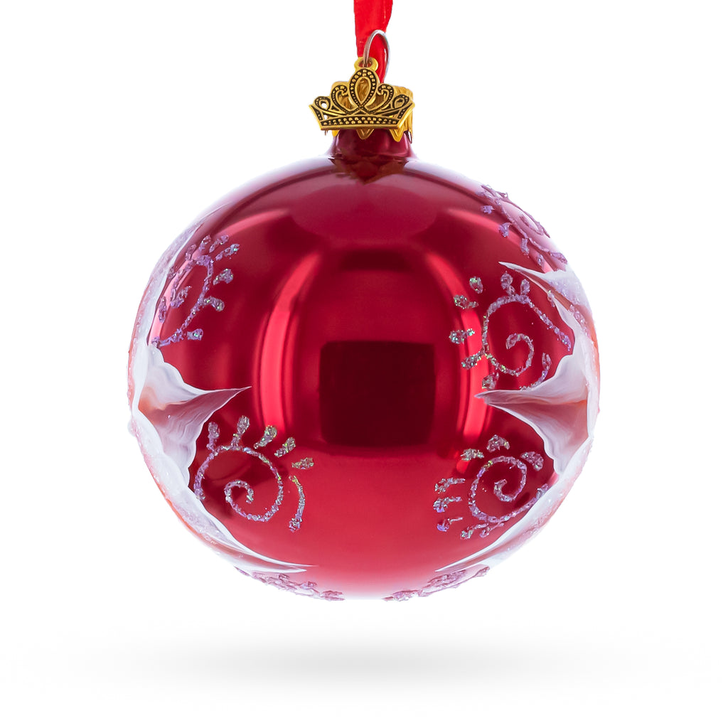Red Lilies Glass Ball Christmas Ornament 3.25 InchesUkraine , dimensions in inches: 3.25 x 3.25 x 3.25