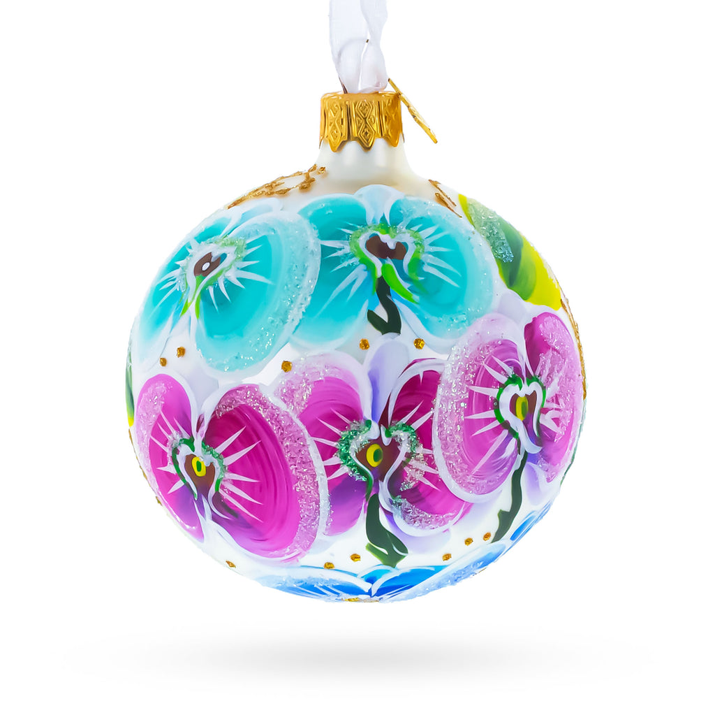 Orchid Medley Glass Ball Christmas Ornament 3.25 Inches in Purple color Round