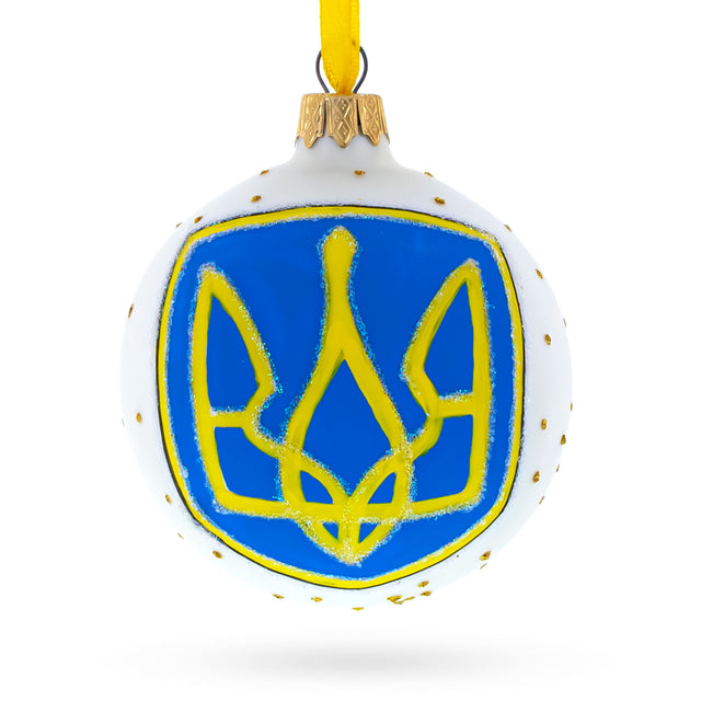 Ukrainian Coat of Arms Glass Ball Christmas Ornament 3.25 Inches in  color Round