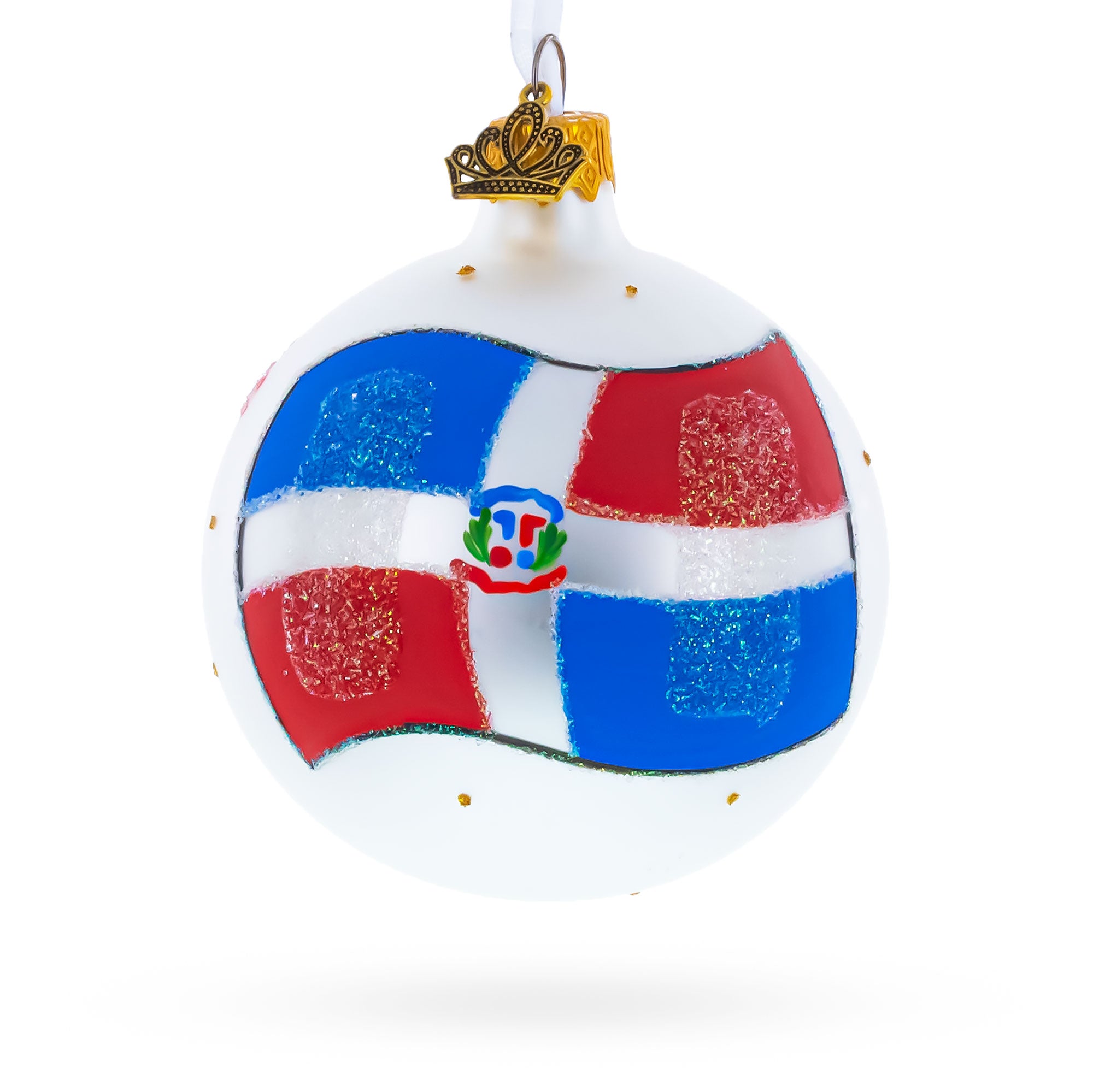 Flag of Dominican Republic Glass Ball Christmas Ornament 3.25 Inches in White color Round