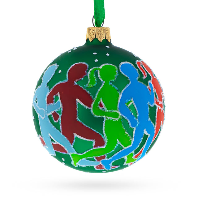 I Love Running Blown Glass Ball Christmas Ornament 3.25 Inches in Green color, Round shape