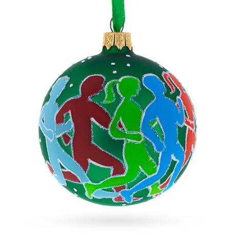 I Love Running Glass Ball Christmas Ornament 3.25 Inches in Green color Round