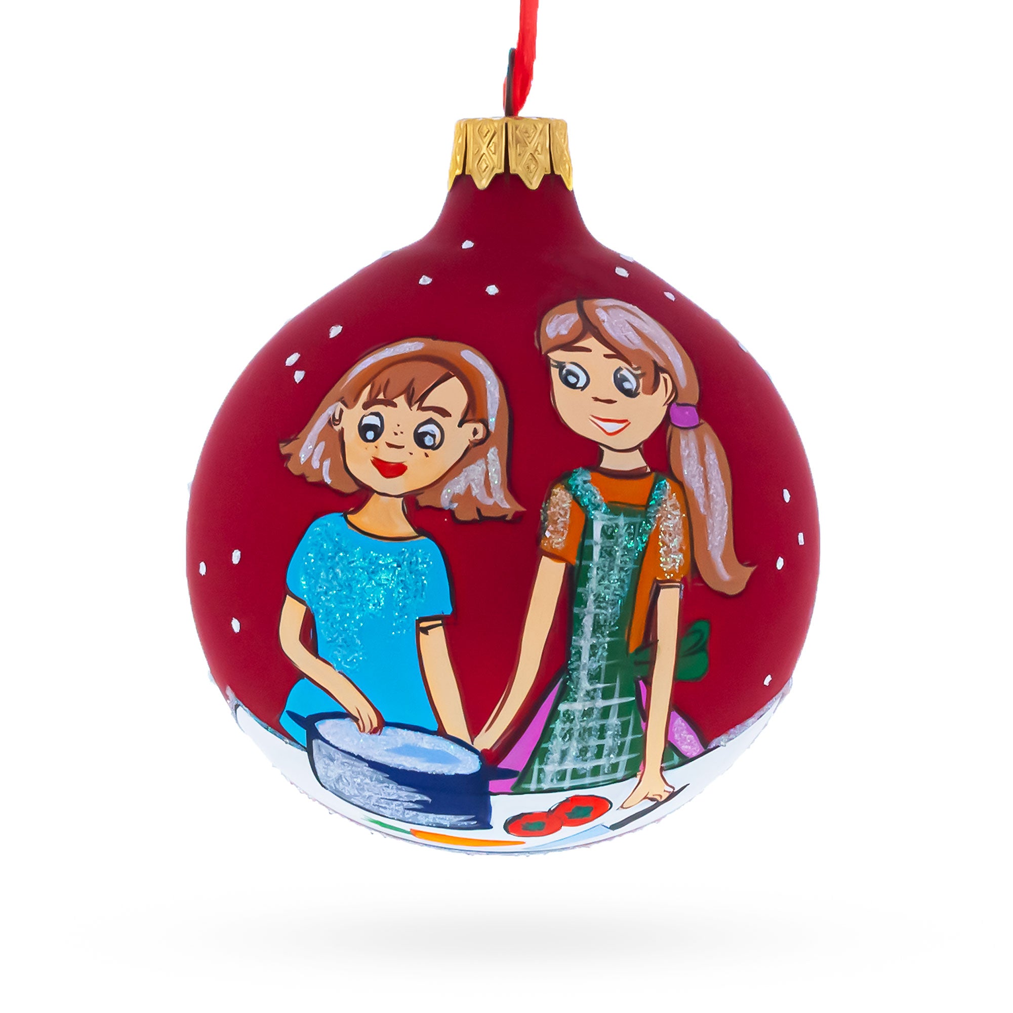 I Love Cooking Glass Ball Christmas Ornament 3.25 Inches in Red color Round