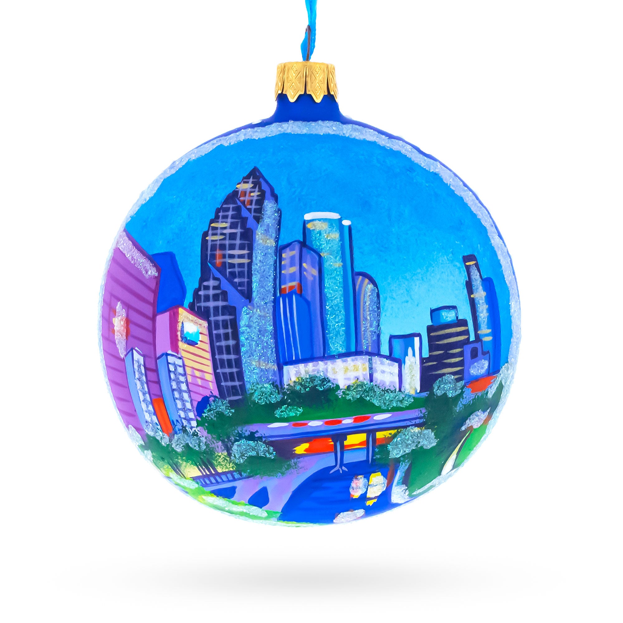 Houston, Texas Glass Ball Christmas Ornament 4 Inches in Multi color Round