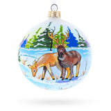 Majestic Deer in Winter Forest Glass Ball Christmas Ornament 4 Inches in Multi color Round
