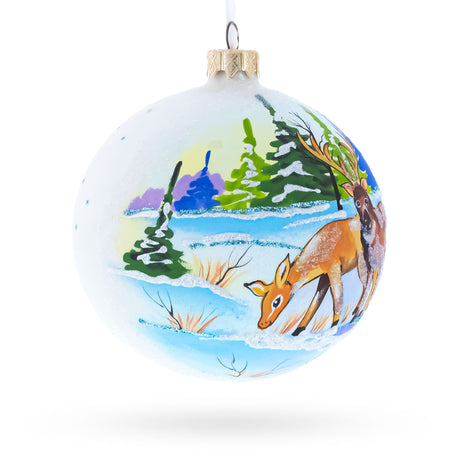 Majestic Deer in Winter Forest Glass Ball Christmas Ornament 4 InchesUkraine , dimensions in inches: 4 x 4 x 4