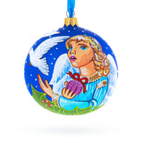 Angel with Peace Pigeons Glass Ball Christmas Ornament 4 Inches in Blue color Round