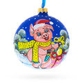 Pigs Decorating Tree Glass Ball Christmas Ornament 4 Inches in Multi color Round