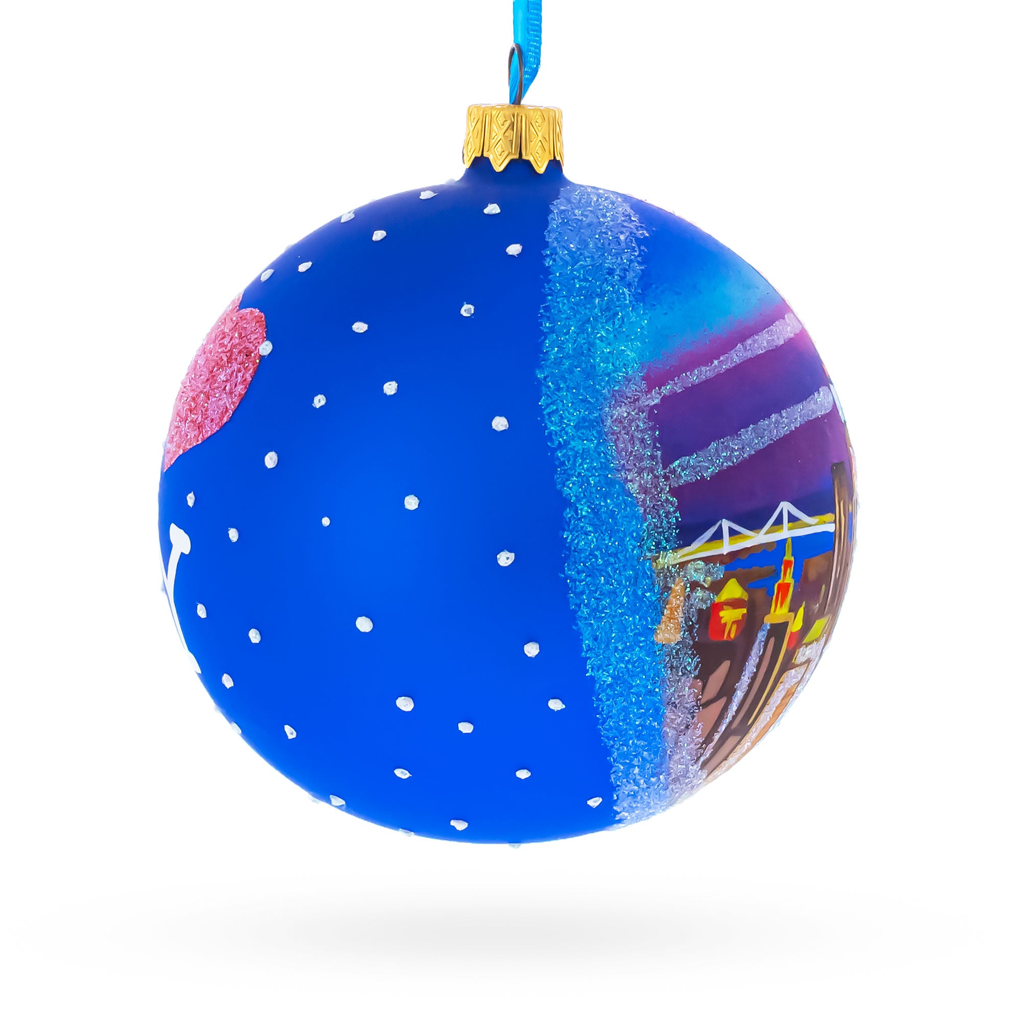 New York City at Night Glass Ball Christmas Ornament 4 InchesUkraine , dimensions in inches: 4 x 4 x 4
