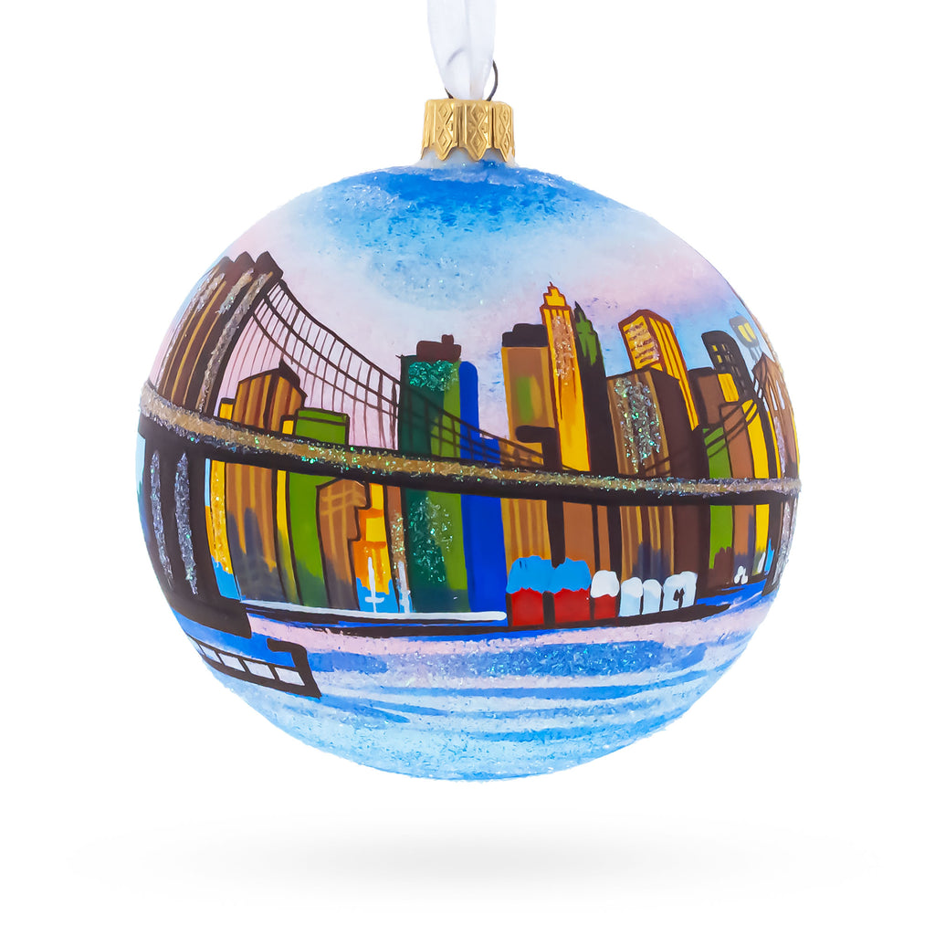 Brooklyn Bridge, New York Glass Ball Christmas Ornament 4 Inches in Multi color Round
