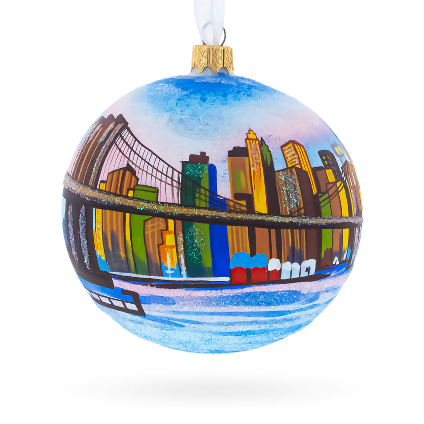 Brooklyn Bridge, New York Glass Ball Christmas Ornament 4 Inches in Multi color Round