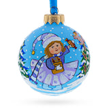 Girl with Candy and Squirrel Glass Ball Christmas Ornament 3.25 Inches in Blue color Round
