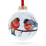 Majestic Melody: Red-breasted Black Bird Blown Glass Ball Christmas Ornament 3.25 Inches in White color, Round shape