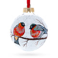 Bullfinches On Snowy Branch Glass Ball Christmas Ornament 3.25 Inches in White color Round