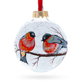 Red-breasted Black Bird Glass Ball Christmas Ornament 3.25 Inches in White color Round