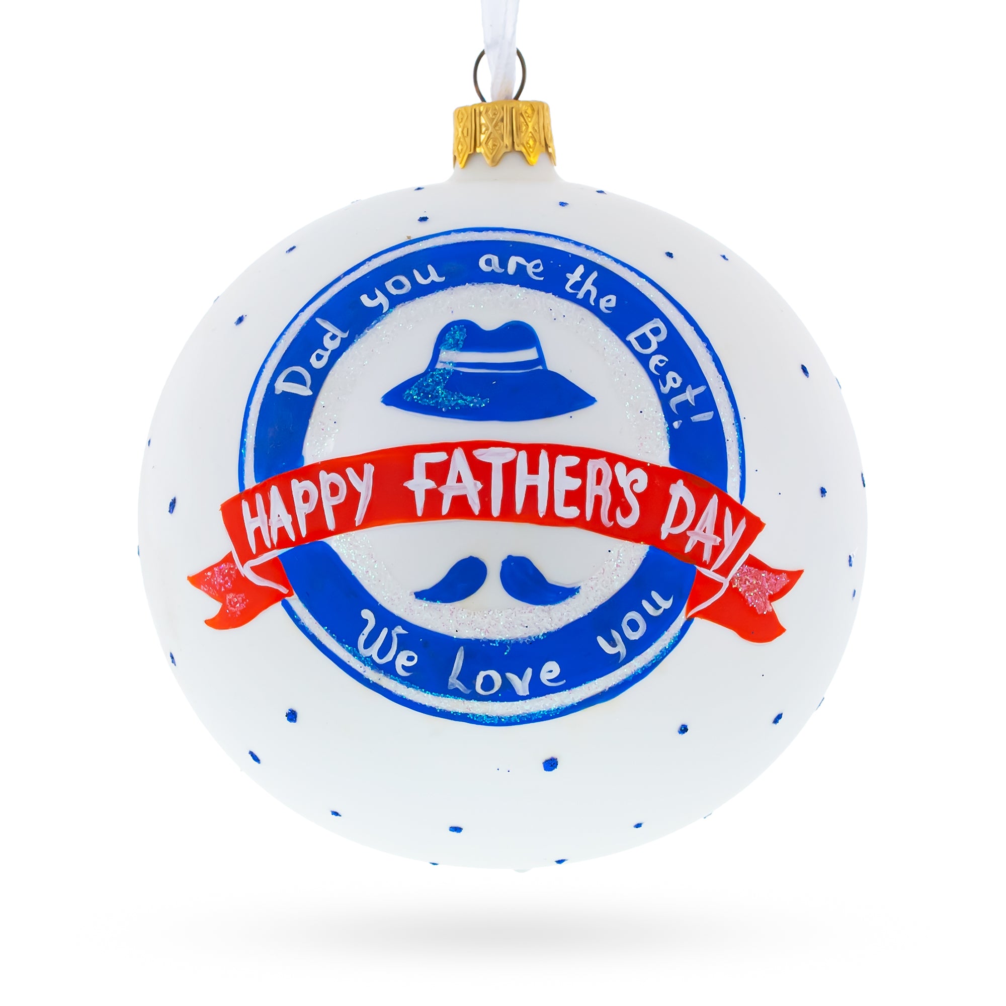 Father's Day Glass Ball Christmas Ornament 4 Inches in White color Round