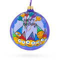 Happy Birthday Glass Ornament 4 Inches in Purple color Round