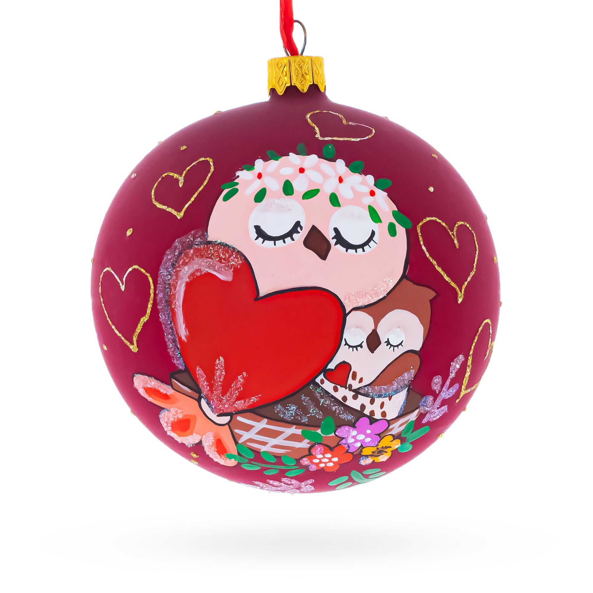 Mother's Day Glass Ball Christmas Ornament 4 Inches in Red color Round