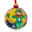 Glass Lucky Leprechaun & Pot of Gold Blown Glass Christmas Ornament 4 Inches in Multi color Round
