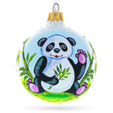 Adorable Panda with Bamboo Blown Glass Christmas Ornament 4 Inches in Multi color Round