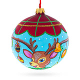 Decorated Deer Horns Glass Ball Christmas Ornament 4 Inches in Multi color Round