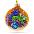 I Love Knitting Glass Christmas Ornament 3.25 Inches in Orange color Round