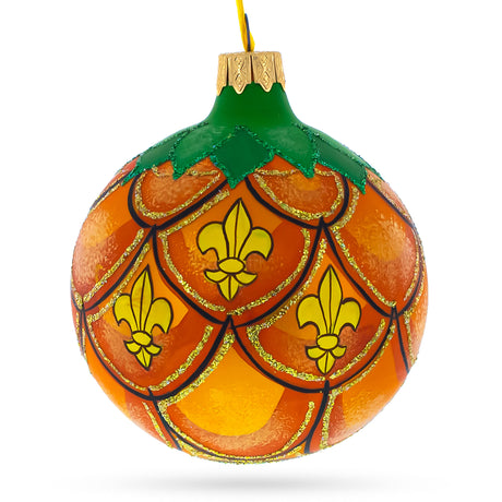 Royal Pineapple Blown Glass Christmas Ornament 3.25 Inches in Orange color, Round shape