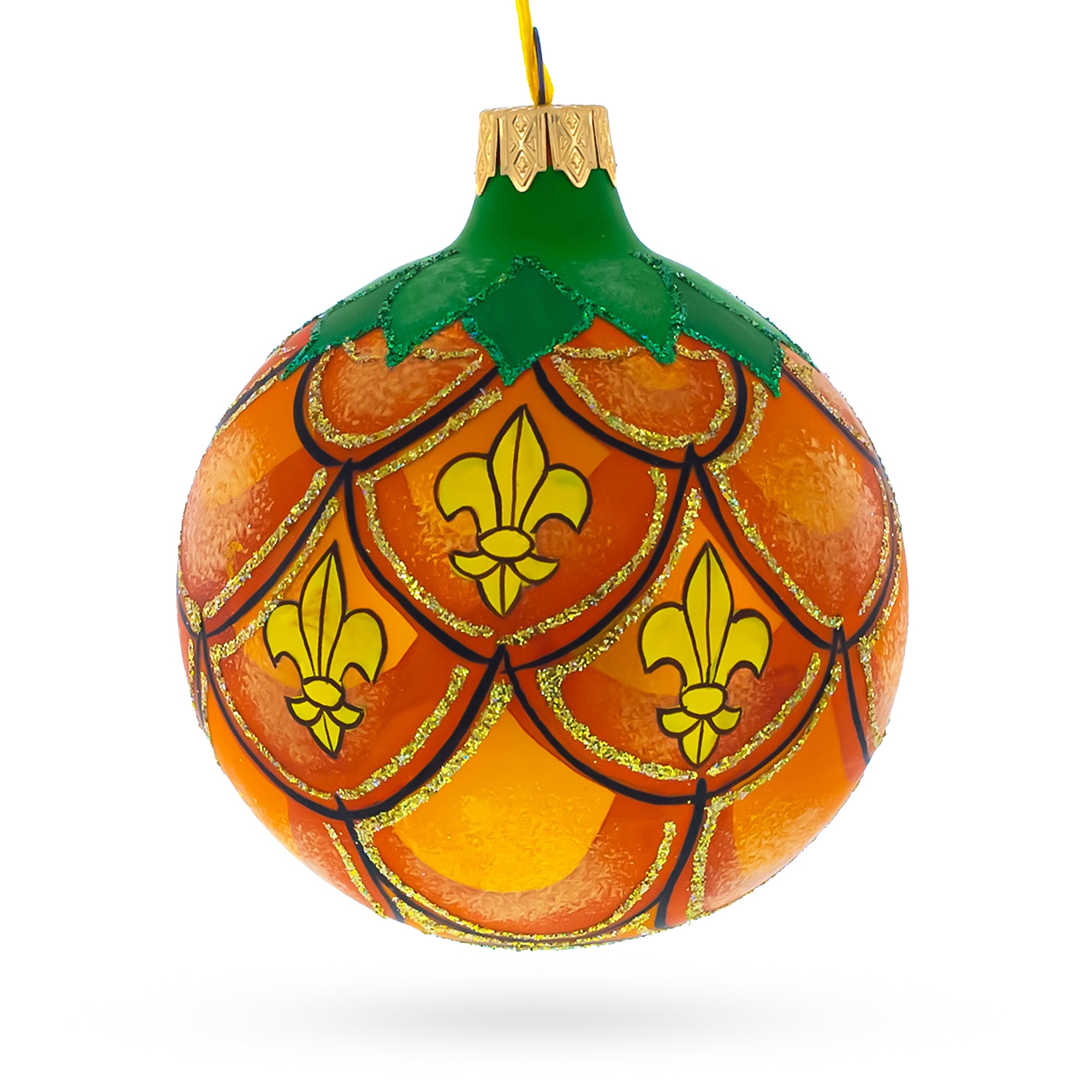 Royal Pineapple Glass Christmas Ornament 3.25 Inches in Orange color Round