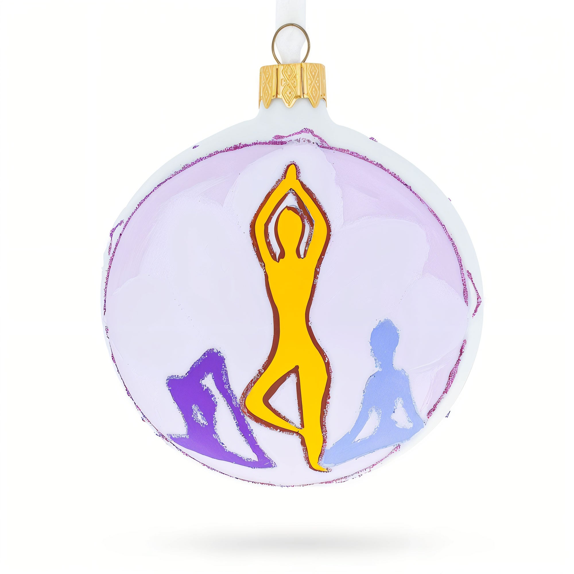 Yoga Glass Ball Ornament 3.25 Inches in Purple color Round