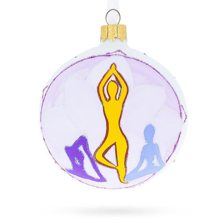 Glass Finding Inner Peace: Yoga Glass Blown Ball Ornament 3.25 Inches in Multi color Round