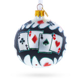 Playing Cards Deck Blown Glass Christmas Ornament 3.25 Inches in White color Round