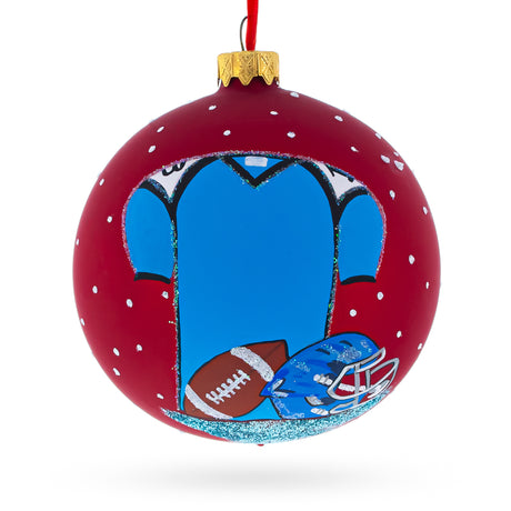 Glass Gridiron Glory: Football Blown Glass Ball Christmas Sports Ornament 4 Inches in Red color Round