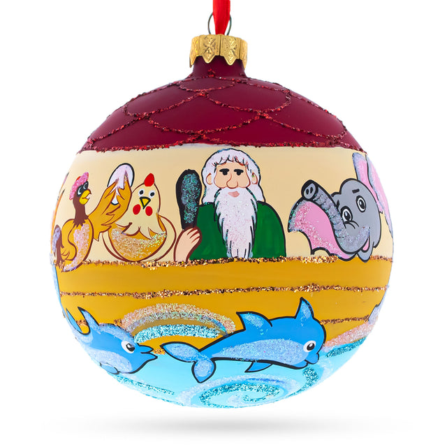 Glass Sailing with Faith: The Noah's Ark Blown Glass Ball Christmas Ornament 4 Inches in Multi color Round